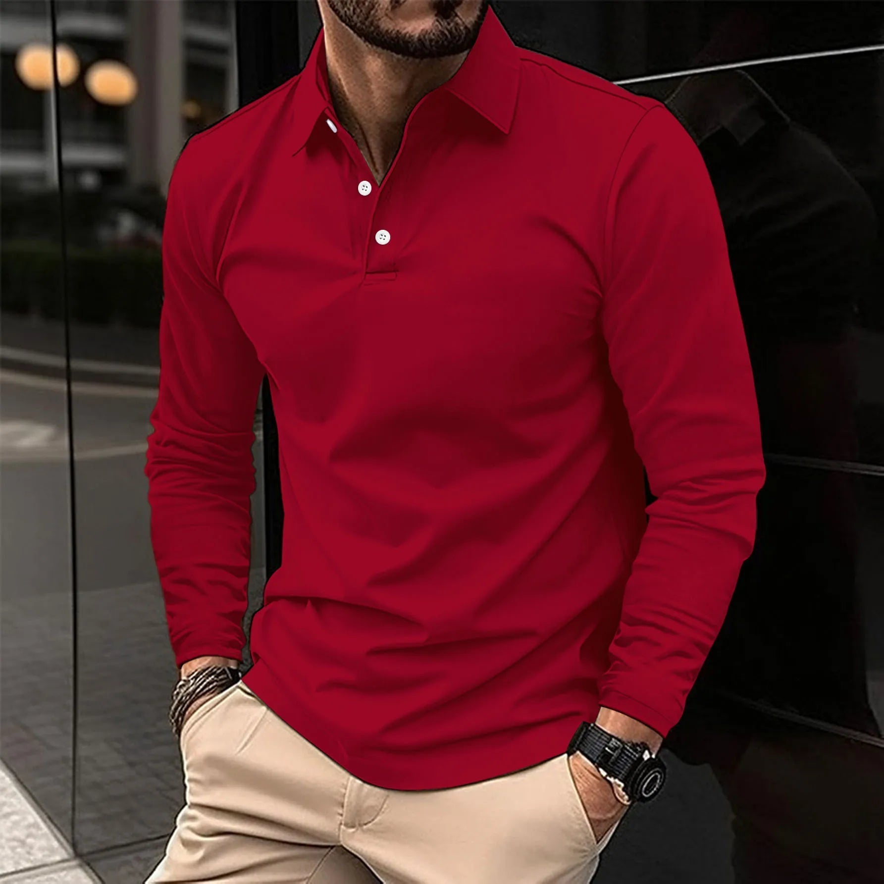 Men's Polo Shirt Cotton Long Sleeve Classic Collar