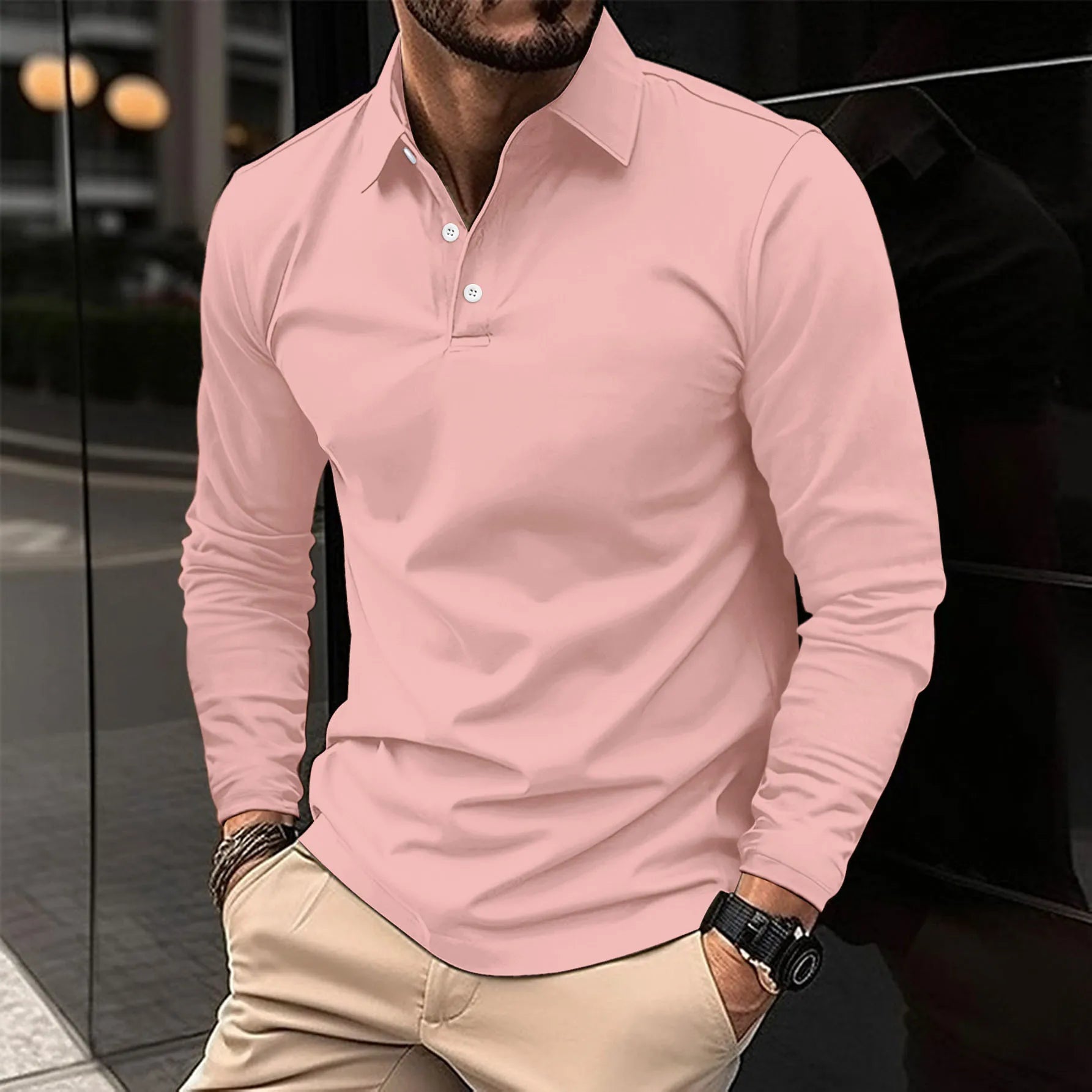 Men's Polo Shirt Cotton Long Sleeve Classic Collar