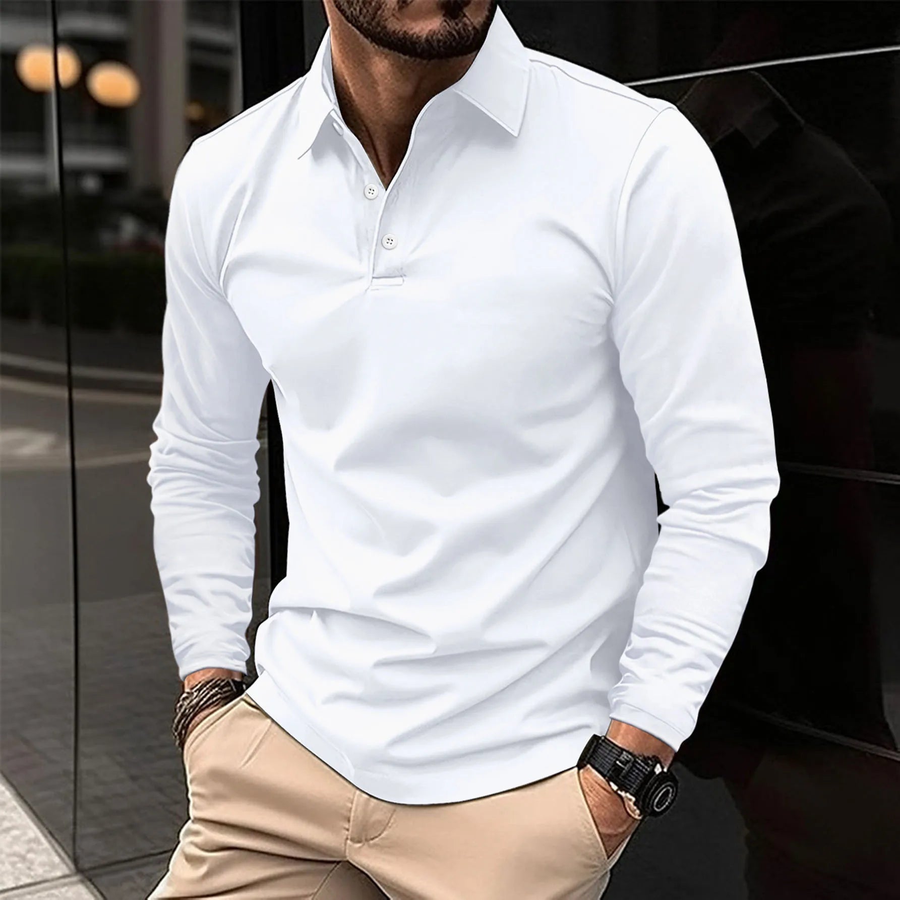 Men's Polo Shirt Cotton Long Sleeve Classic Collar