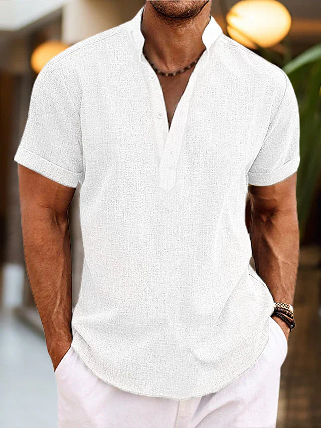 Men's Polo Shirt Linen V Neck