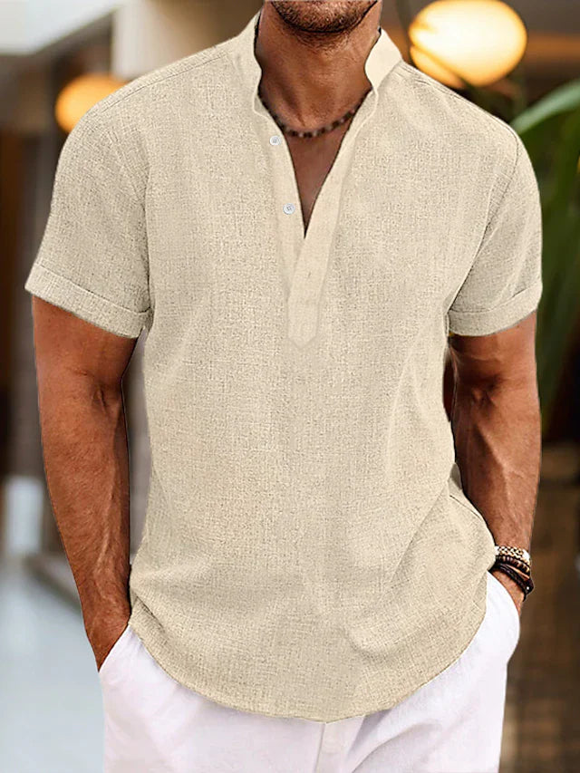Men's Polo Shirt Linen V Neck