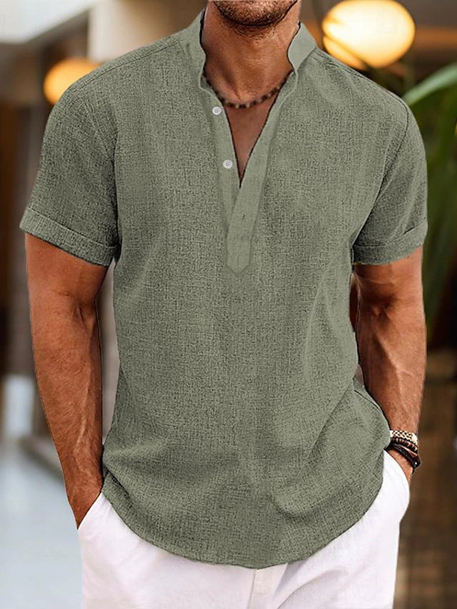 Men's Polo Shirt Linen V Neck
