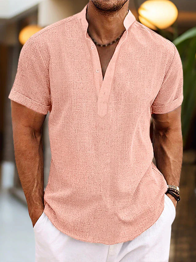 Men's Polo Shirt Linen V Neck