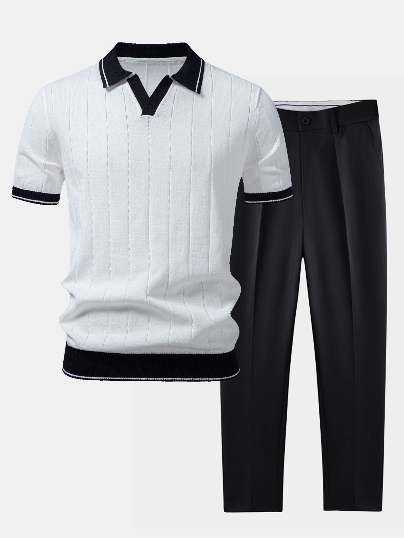 Men's Polo Shirt Knit Tapered Trousers Set Cotton