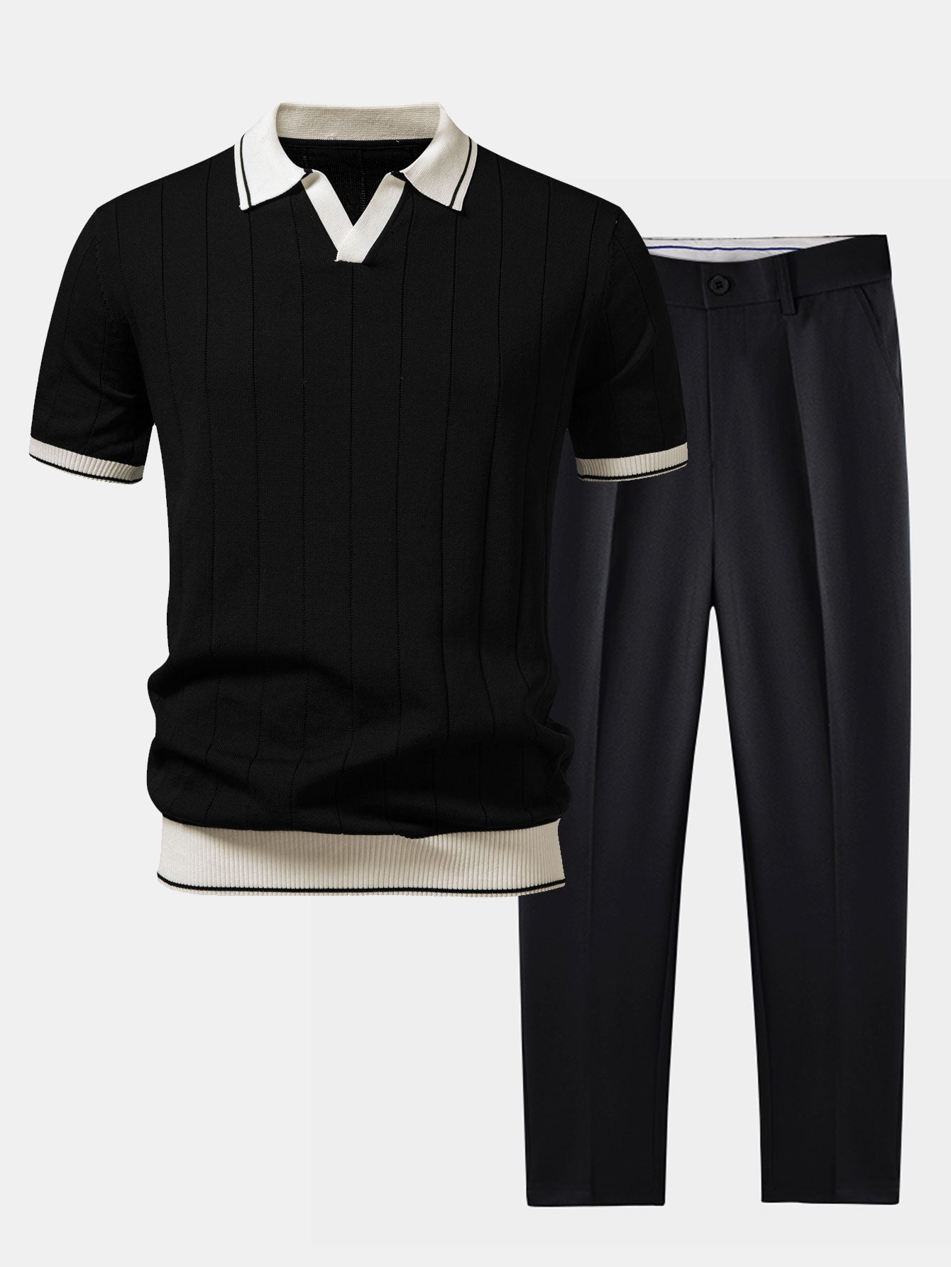 Men's Polo Shirt Knit Tapered Trousers Set Cotton