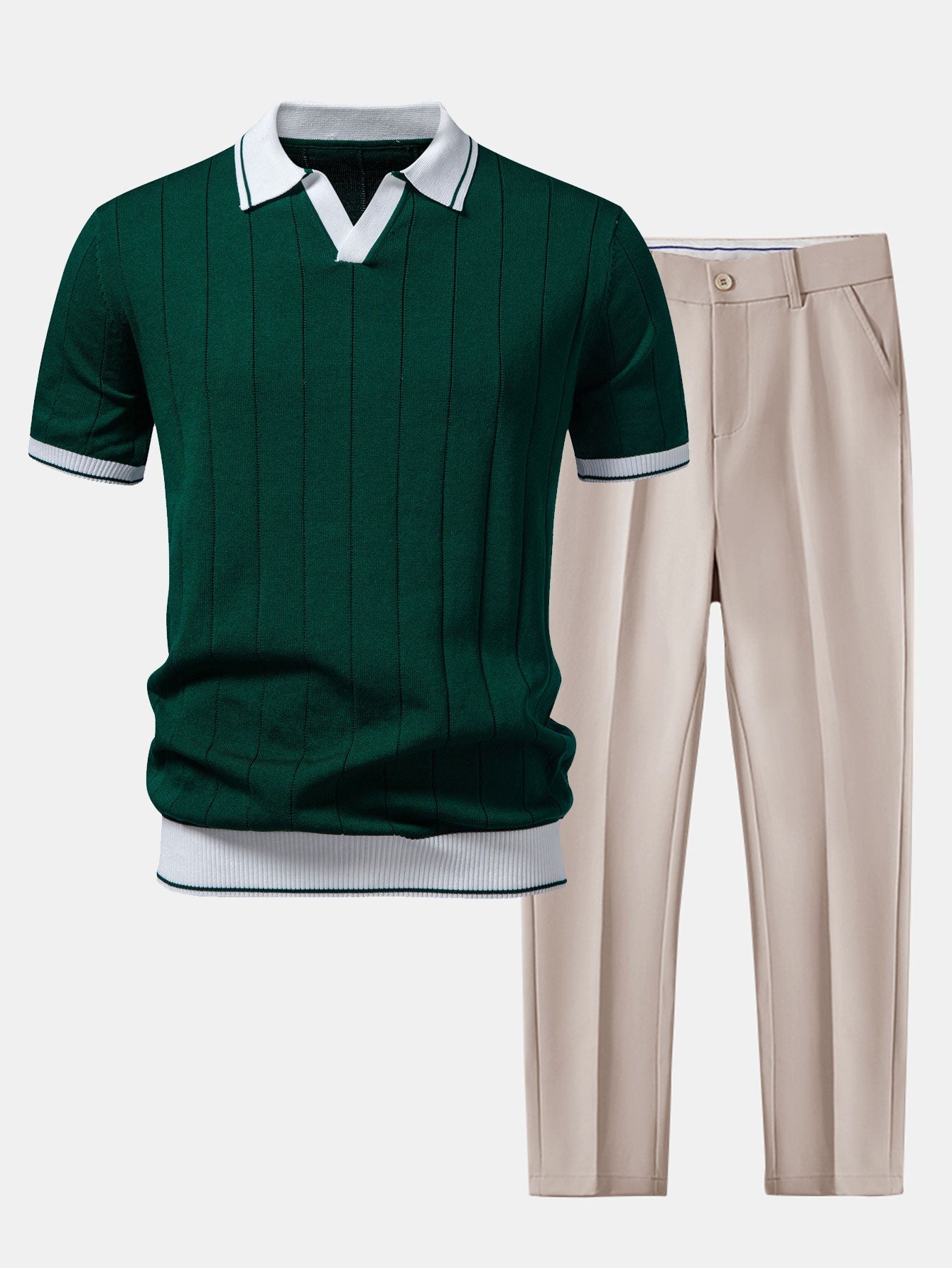 Men's Polo Shirt Knit Tapered Trousers Set Cotton