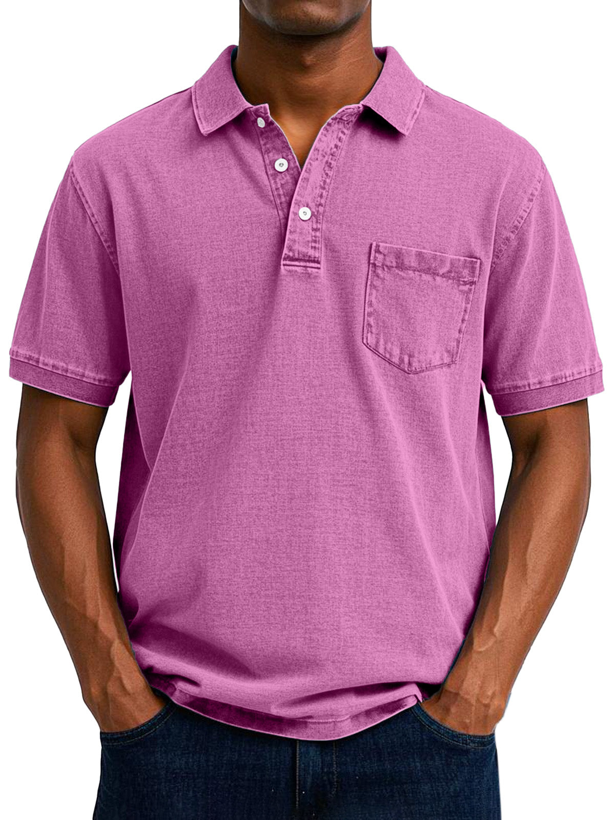 Men's Polo Shirt Cotton Denim Washed Short Sleeve
