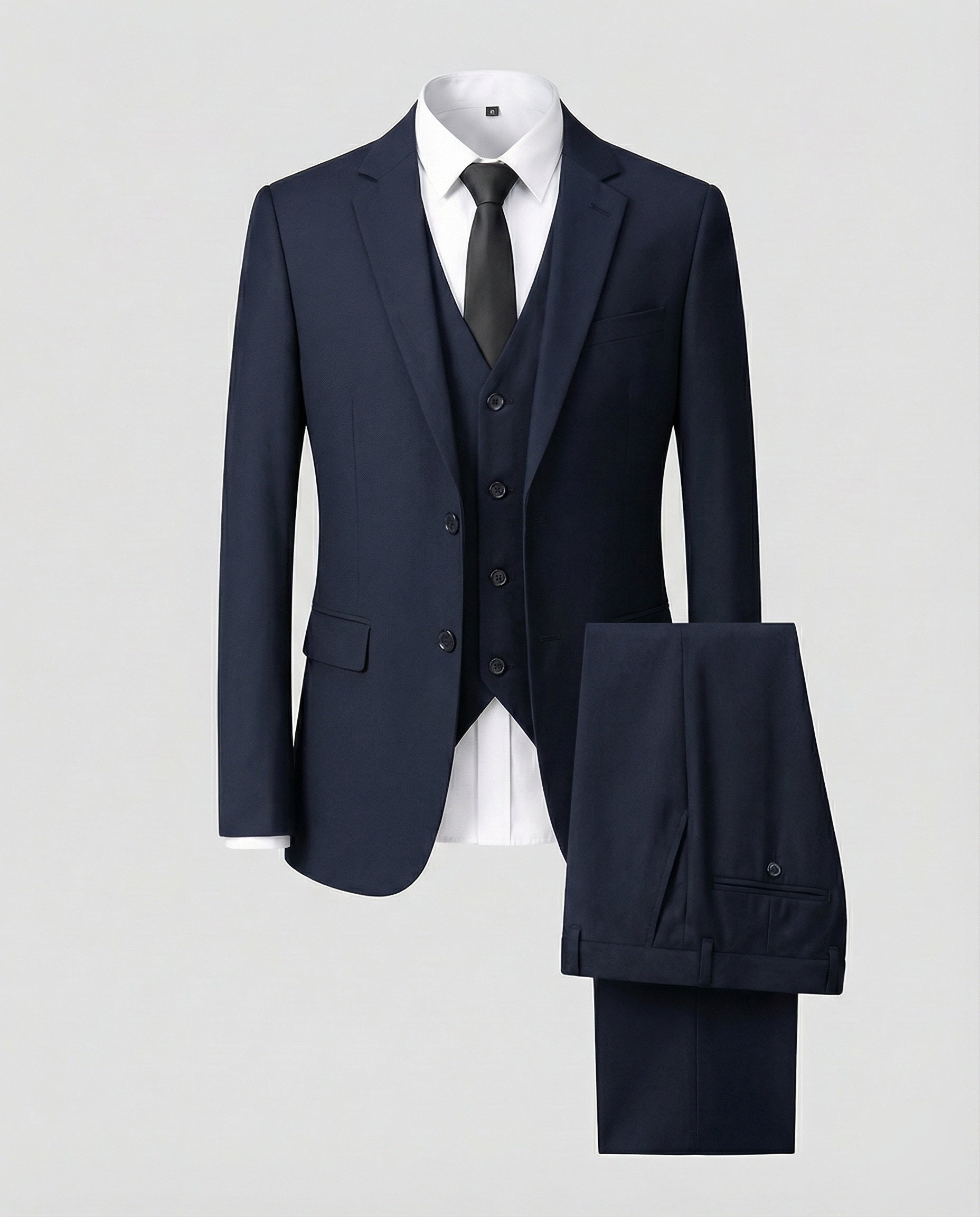 Three Piece Classic Suit Set Men Woven Fabric Notch Lapel Waistcoat Straight Fit Formal