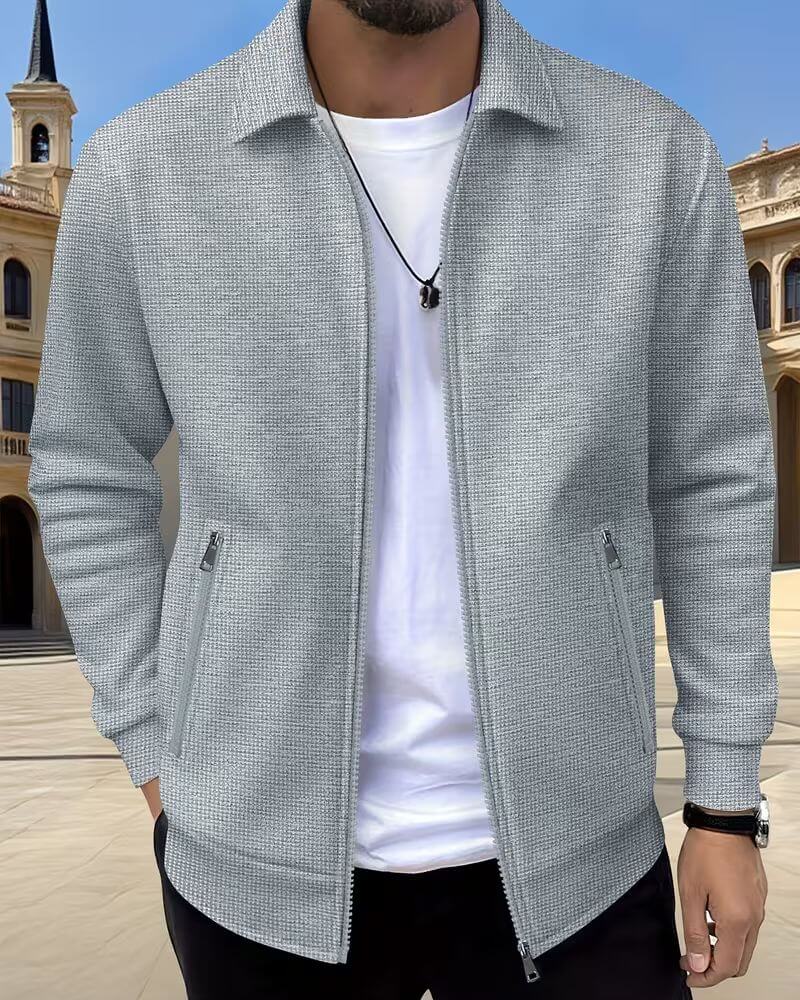 Men's Track Jacket Zip Front Textured Casual Wear