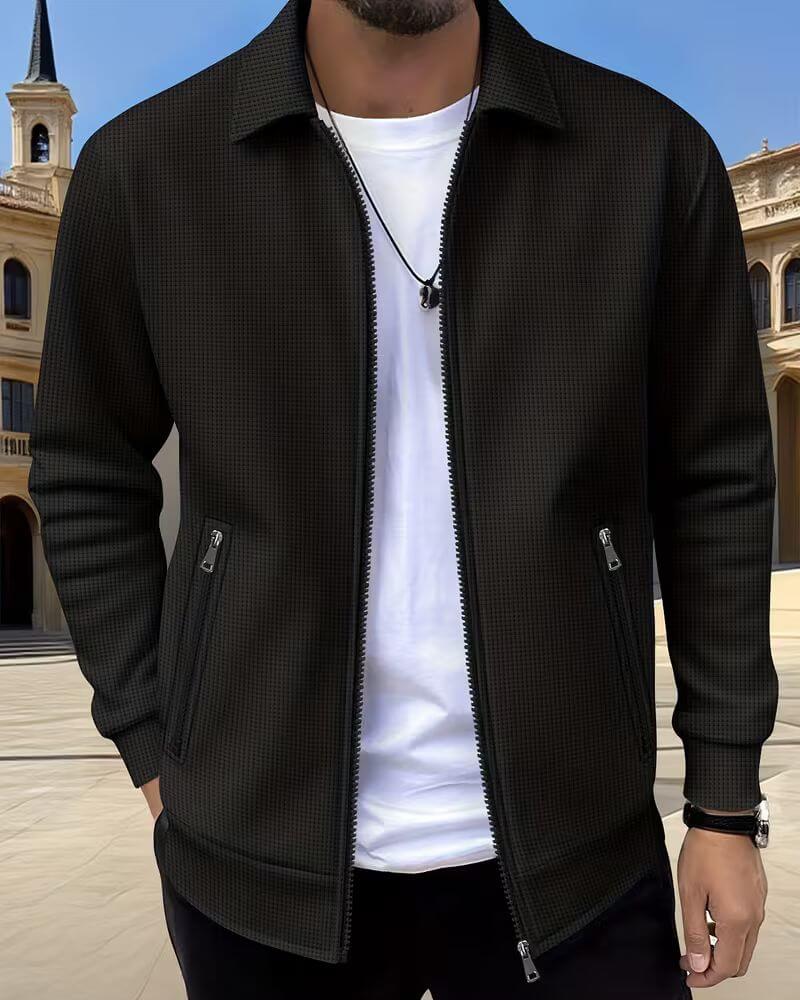 Men's Track Jacket Zip Front Textured Casual Wear