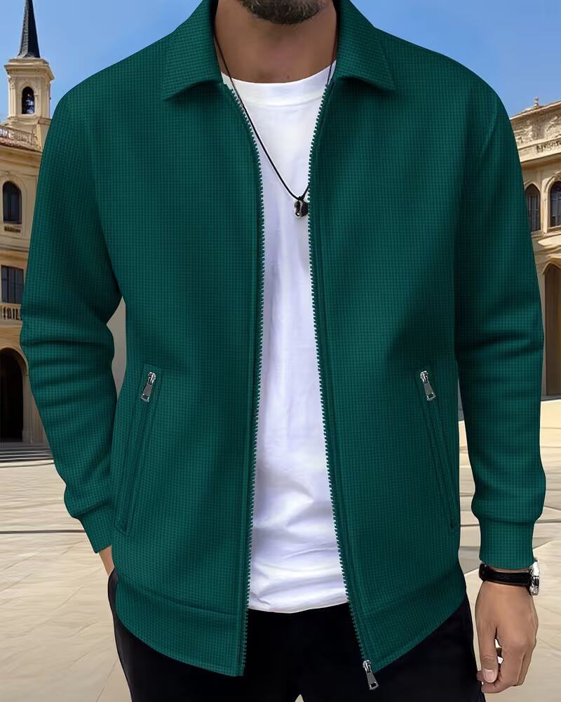 Men's Track Jacket Zip Front Textured Casual Wear