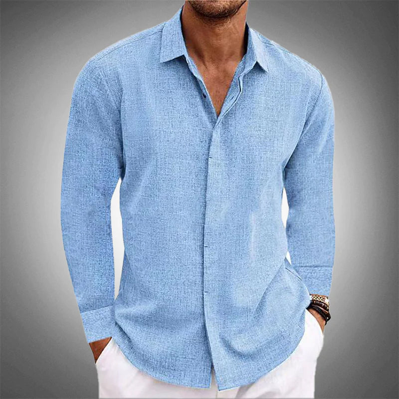 Chemise en lin à manches longues, coupe décontractée, col standard, décontracté, été