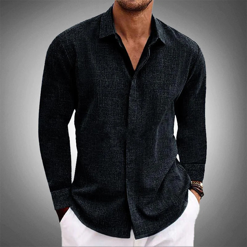 Chemise en lin à manches longues, coupe décontractée, col standard, décontracté, été