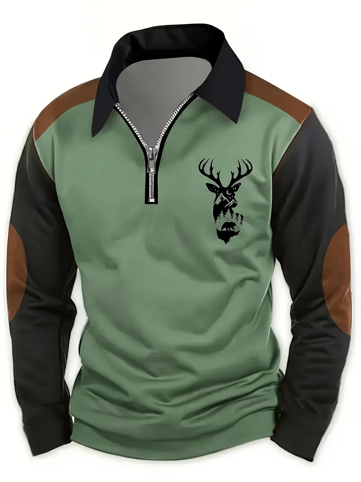Men's Quarter Zip Pullover Shirt Colour Block Embroidered Long Sleeve