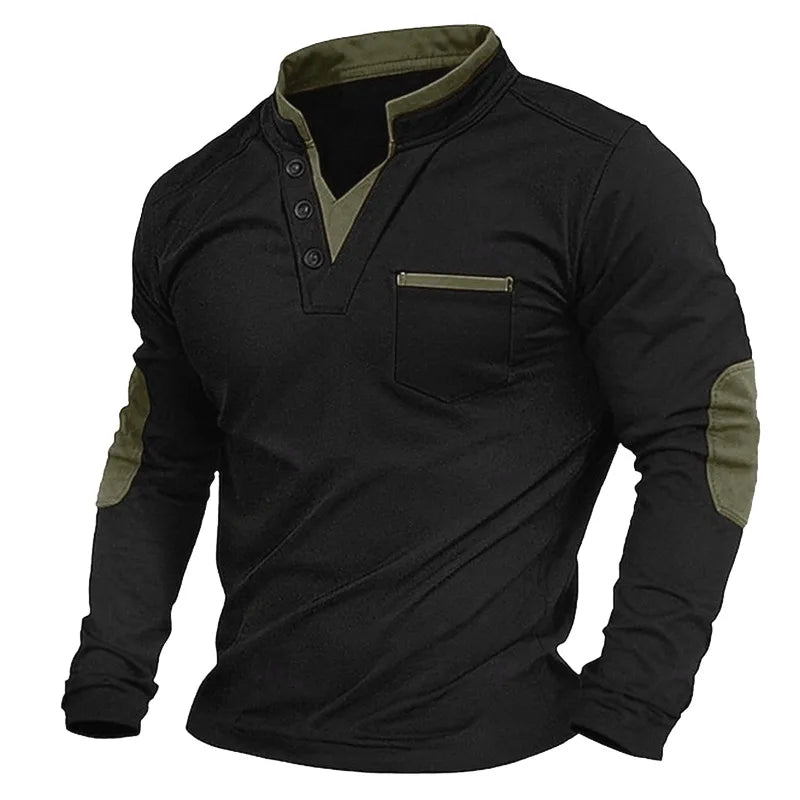 Men's V Neck Sweater Contrast Trim Elbow Patches Relaxed Fit