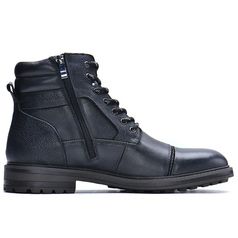 Men's Boot Leather Lace Up Side Zipper Textured Panel