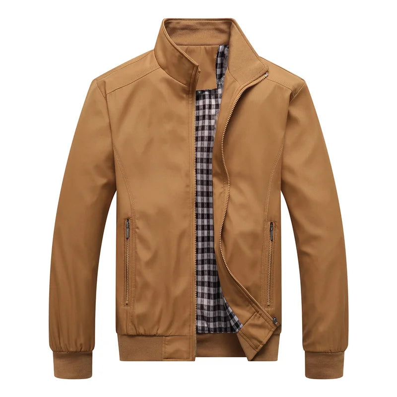 Men's Bomber Jacket Stand Collar Full Zip Textured Ribbed Cuffs