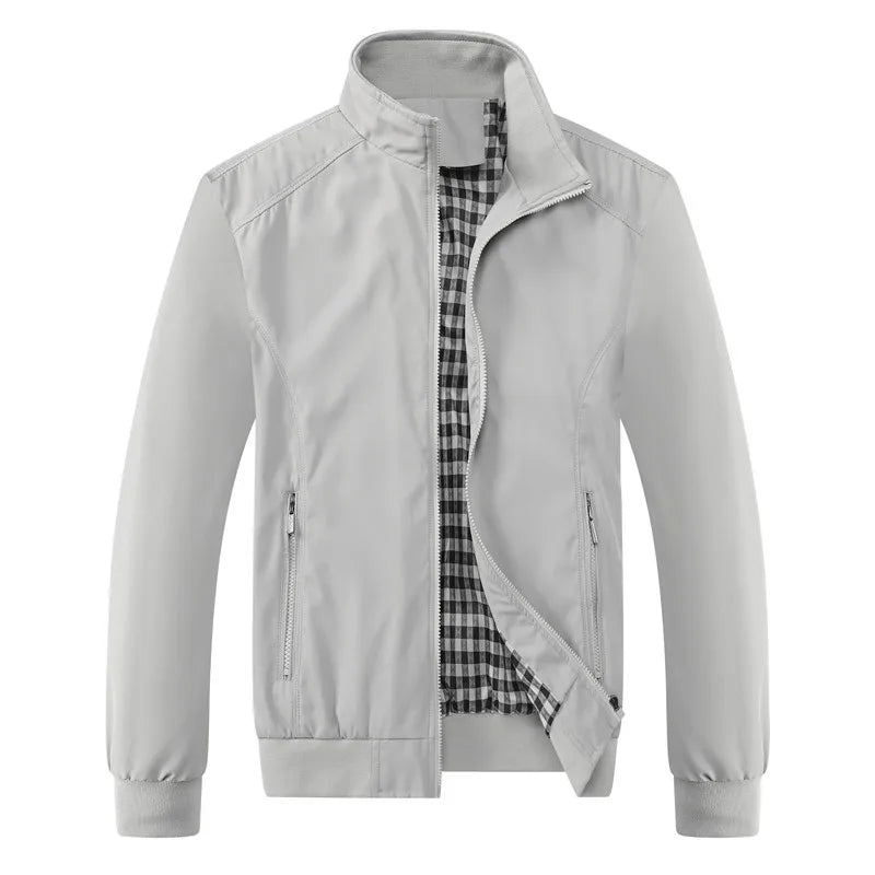 Men's Bomber Jacket Stand Collar Full Zip Textured Ribbed Cuffs