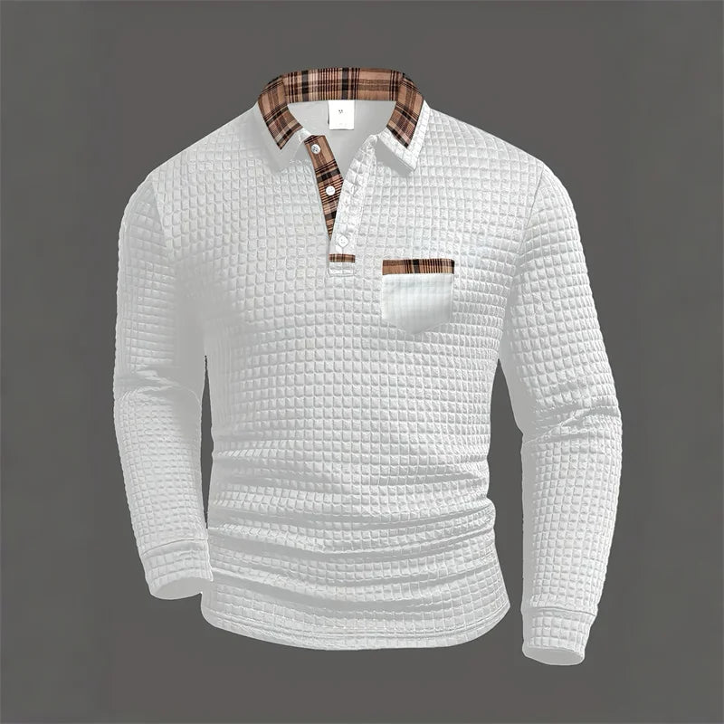 Men's Knitted Sweater Contrast Check Collar Button Placket
