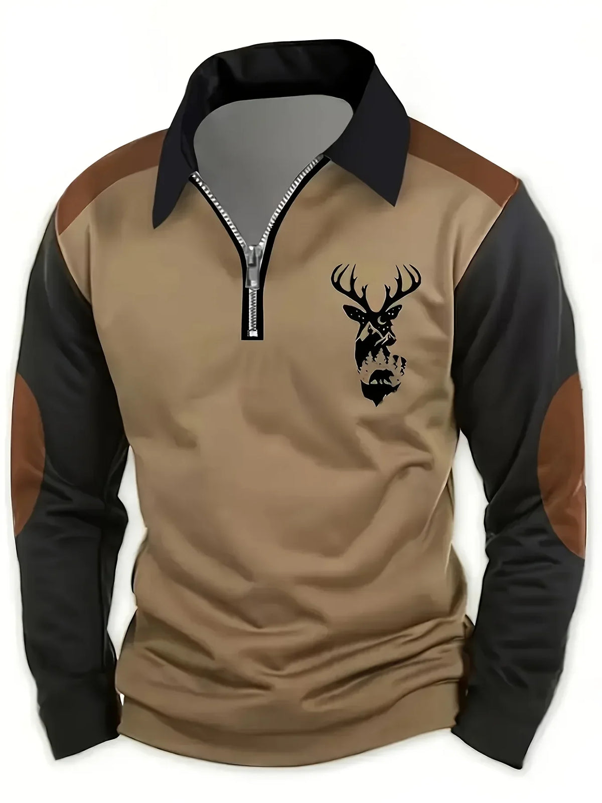 Men's Quarter Zip Pullover Shirt Colour Block Embroidered Long Sleeve