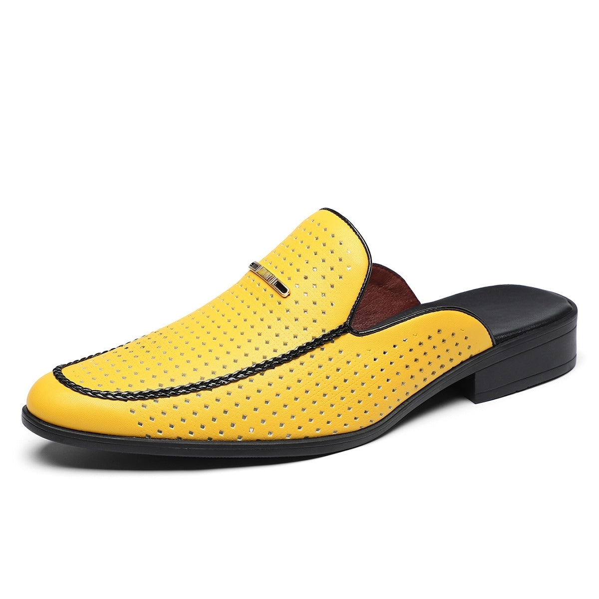 Mule Leather Men's Perforated Slip On Metal Detail