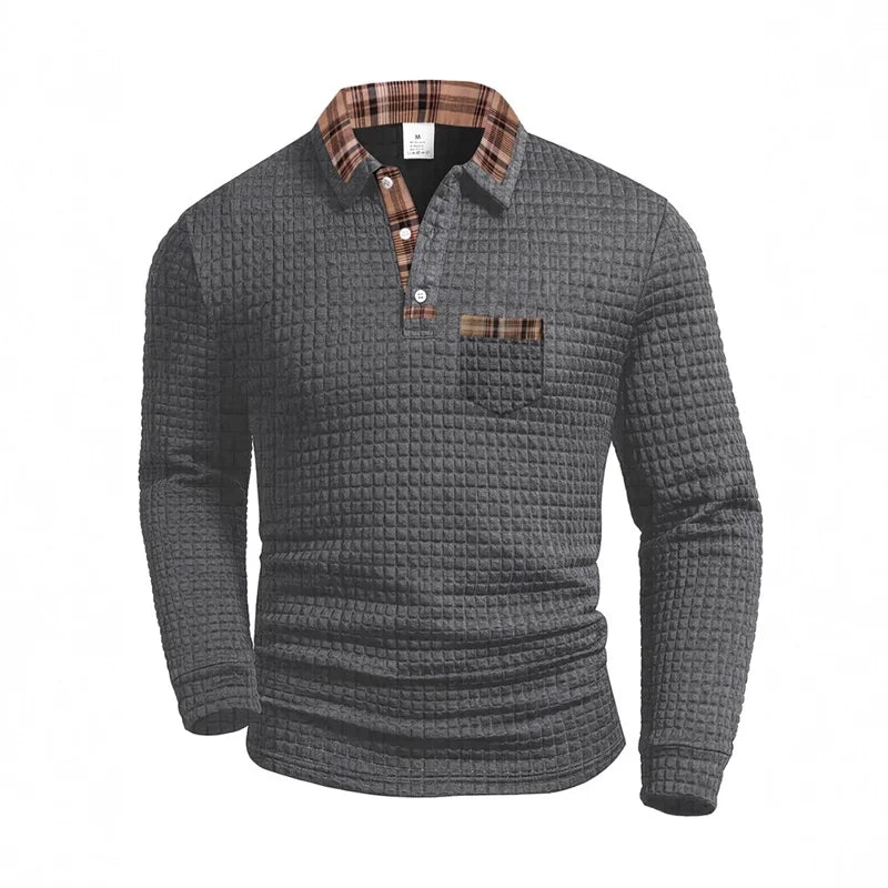 Men's Knitted Sweater Contrast Check Collar Button Placket