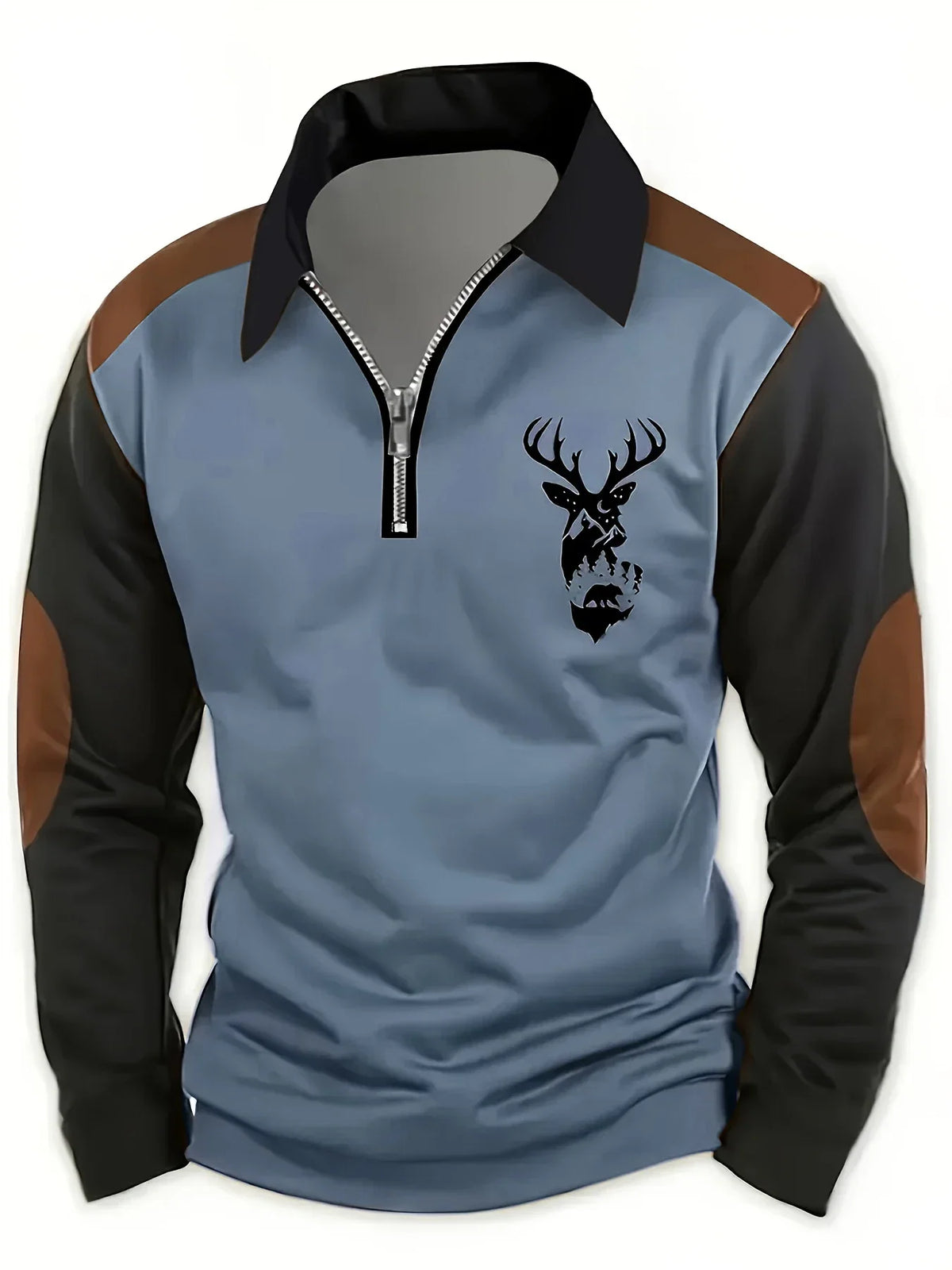 Men's Quarter Zip Pullover Shirt Colour Block Embroidered Long Sleeve