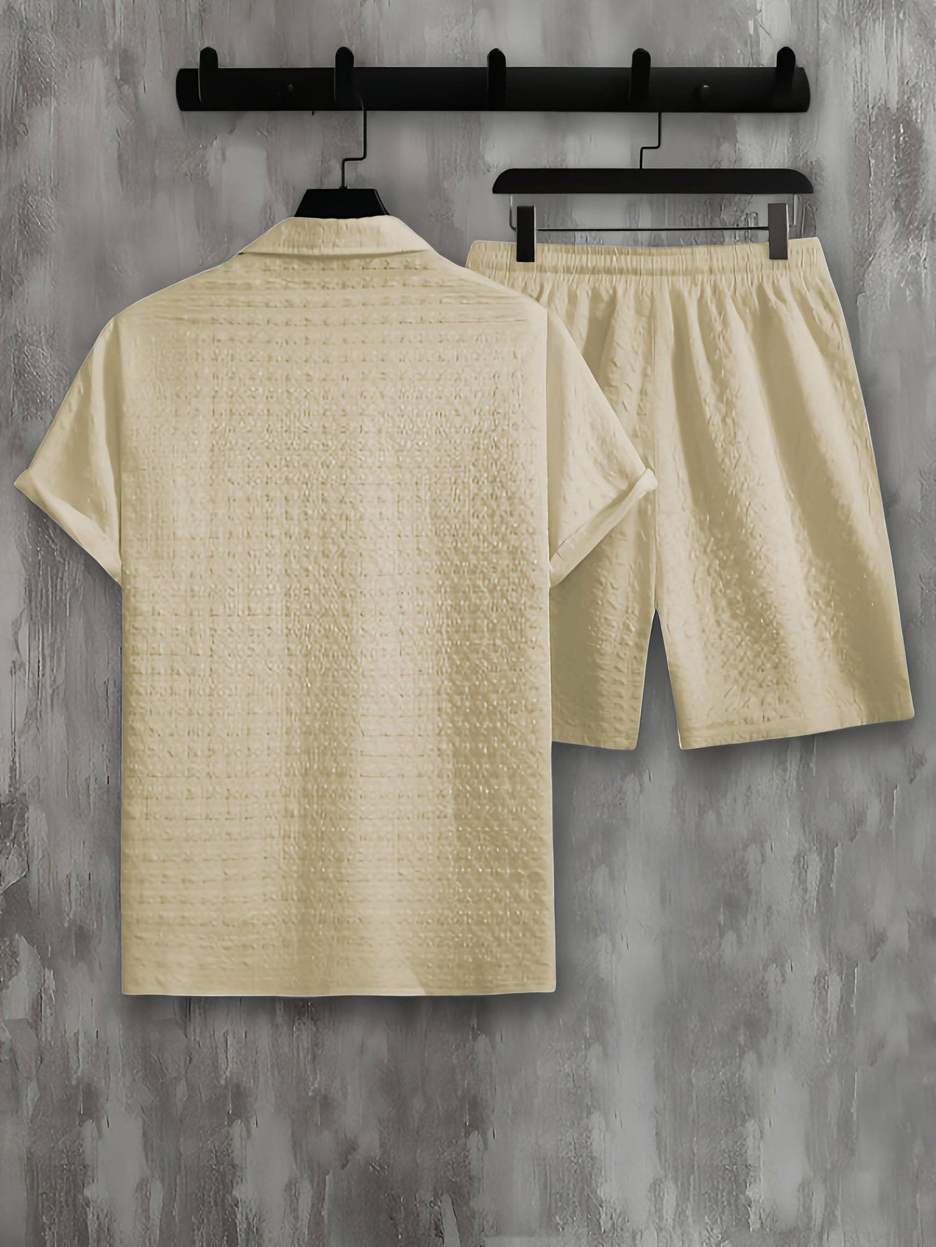 Men's Shirt Shorts Set Cotton Textured Waffle