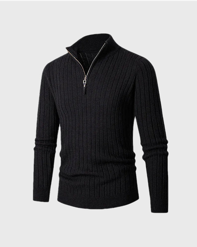 Sweater Half Zip High Mock Collar Ribbed Cuffs