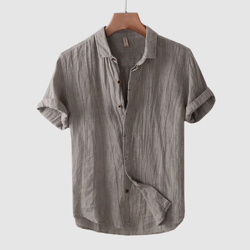 Crinkle Linen Shirt Men Linen Short Sleeve Button Front Relaxed Fit Casual
