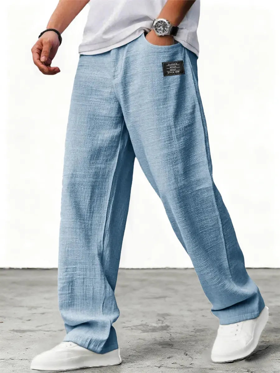 Men's Wide Leg Linen Trousers Relaxed Fit Breathable Fabric