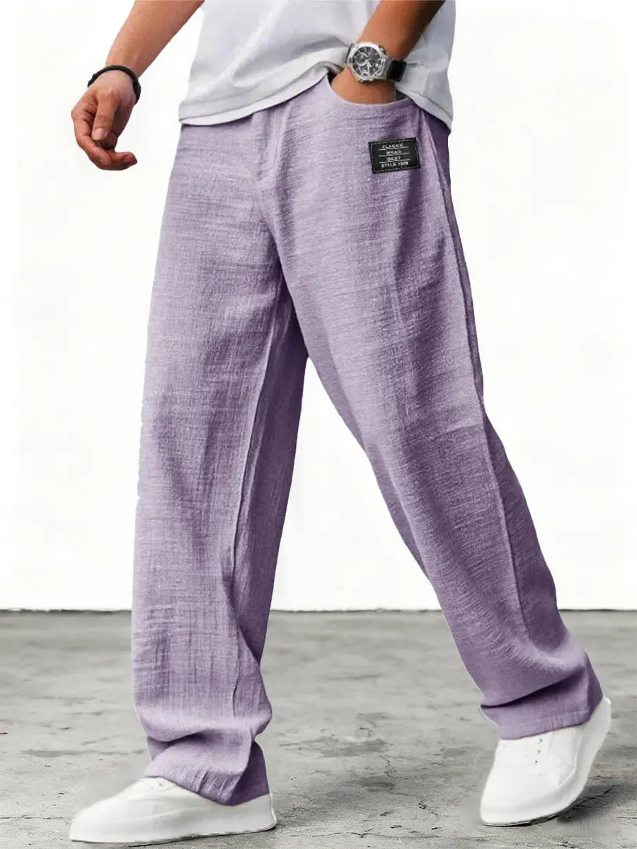 Men's Wide Leg Linen Trousers Relaxed Fit Breathable Fabric