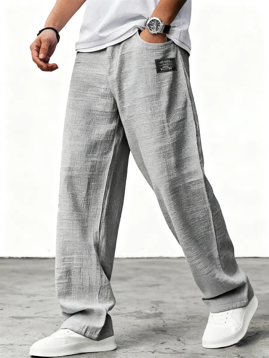 Men's Wide Leg Linen Trousers Relaxed Fit Breathable Fabric