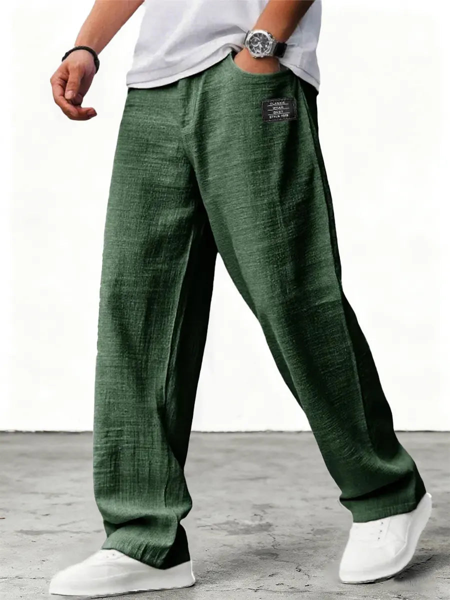 Men's Wide Leg Linen Trousers Relaxed Fit Breathable Fabric
