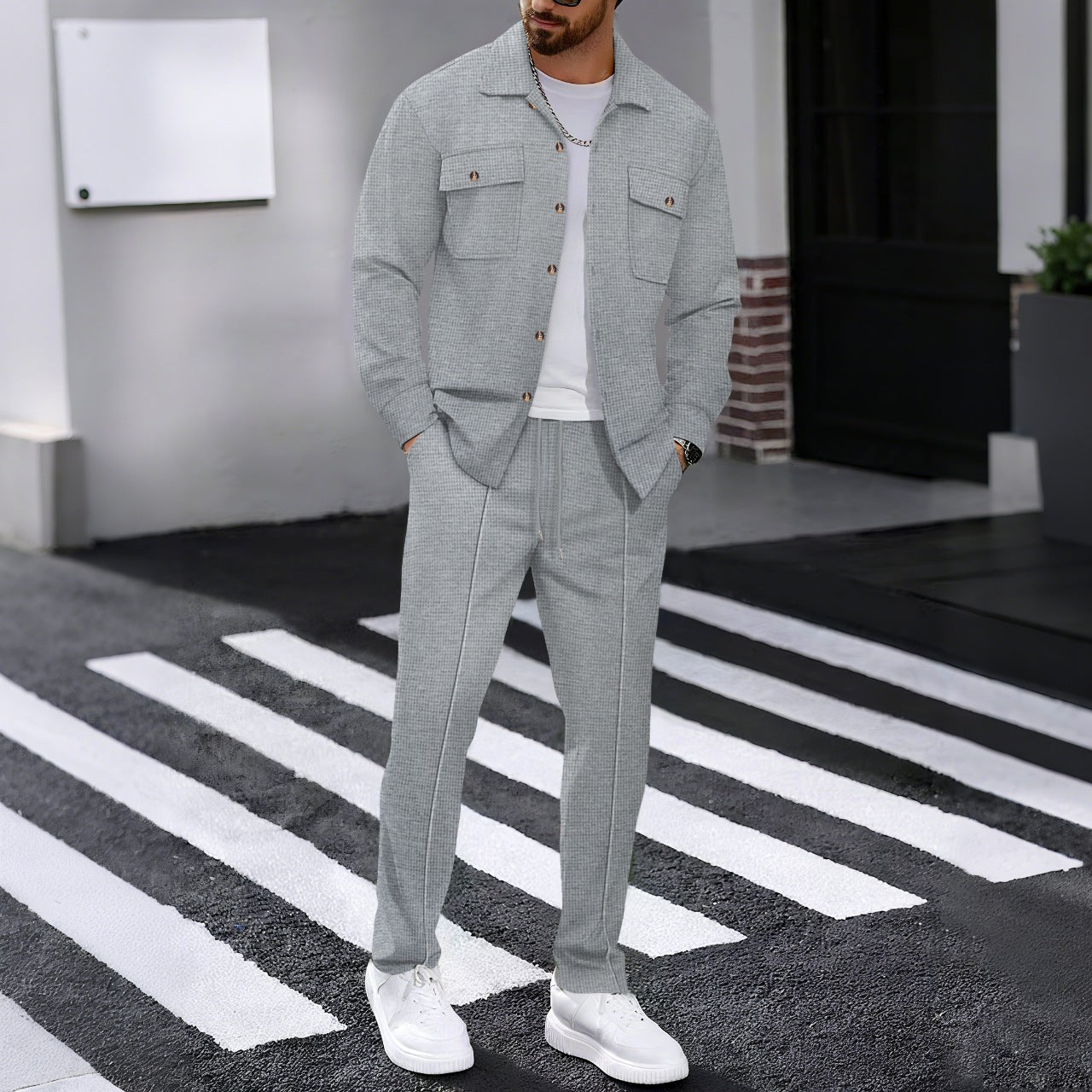 Men's Suit Textured Two Piece Tailored Button
