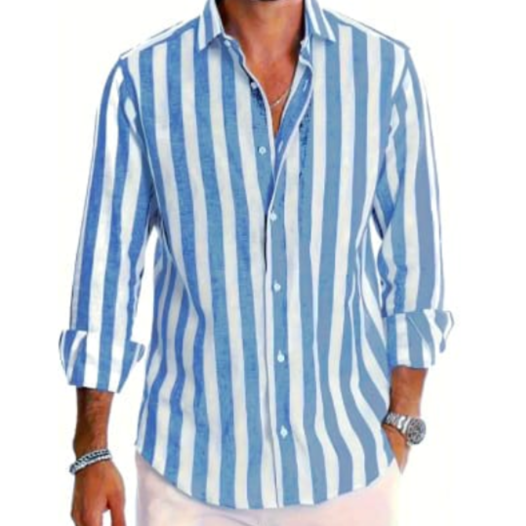 Men's Shirt Cotton Long Sleeve Striped Casual