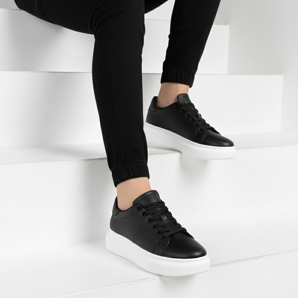 Sneaker Low Top Platform Sole Lace Up Perforated