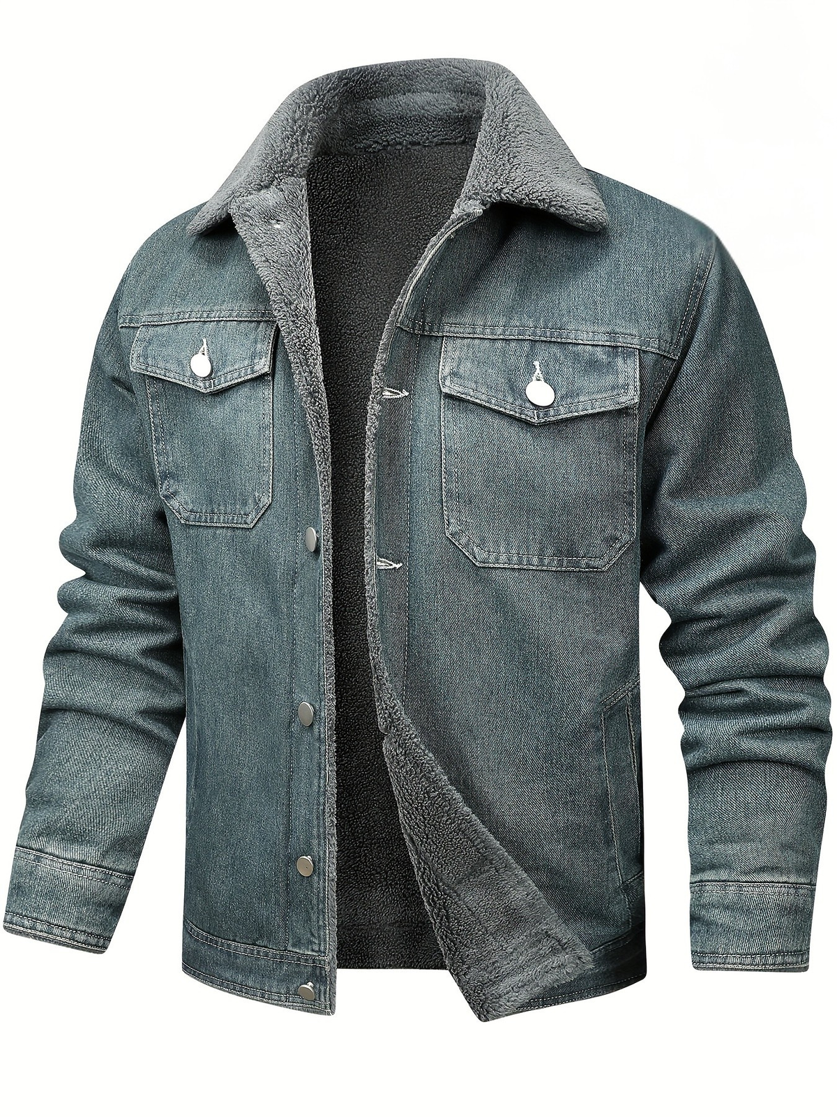 Men's Sherpa Lined Denim Jacket Washed Point Collar Warm Winter