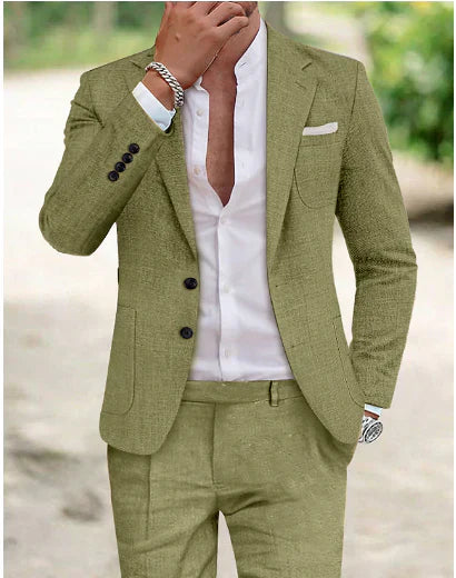 Men's Linen Suit Two Piece Relaxed Fit Wedding