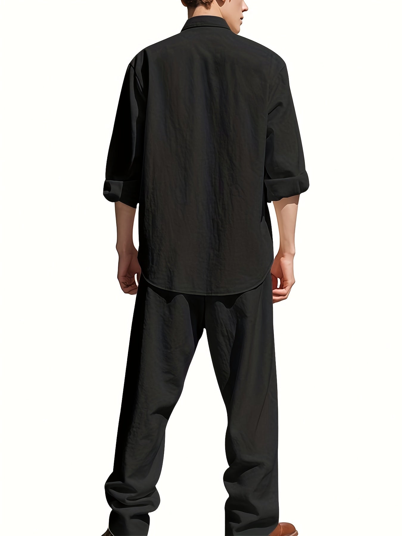 Men's Linen Shirt Trousers Set Stand Collar