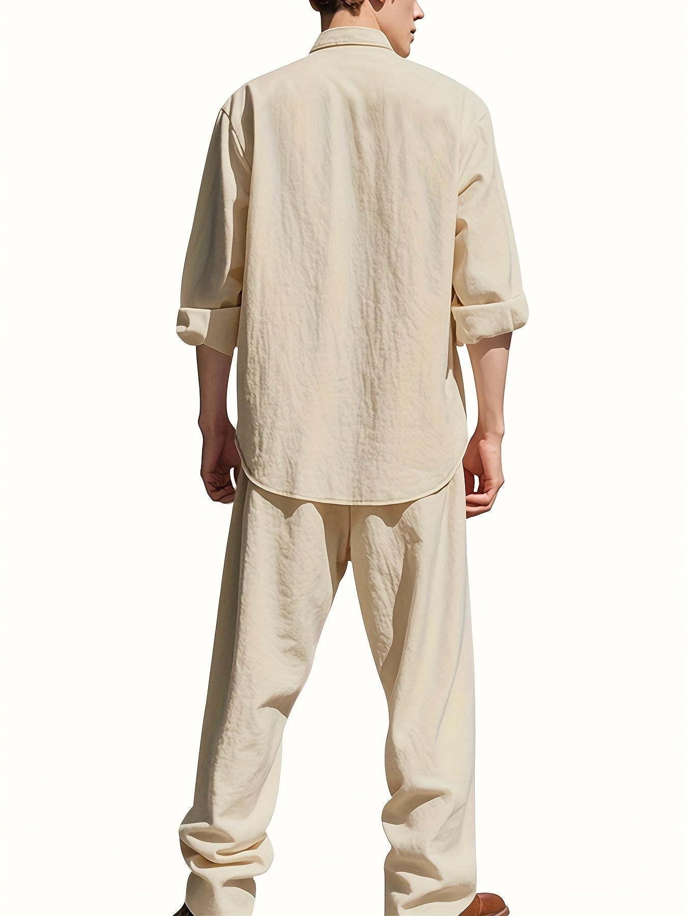 Men's Linen Shirt Trousers Set Stand Collar