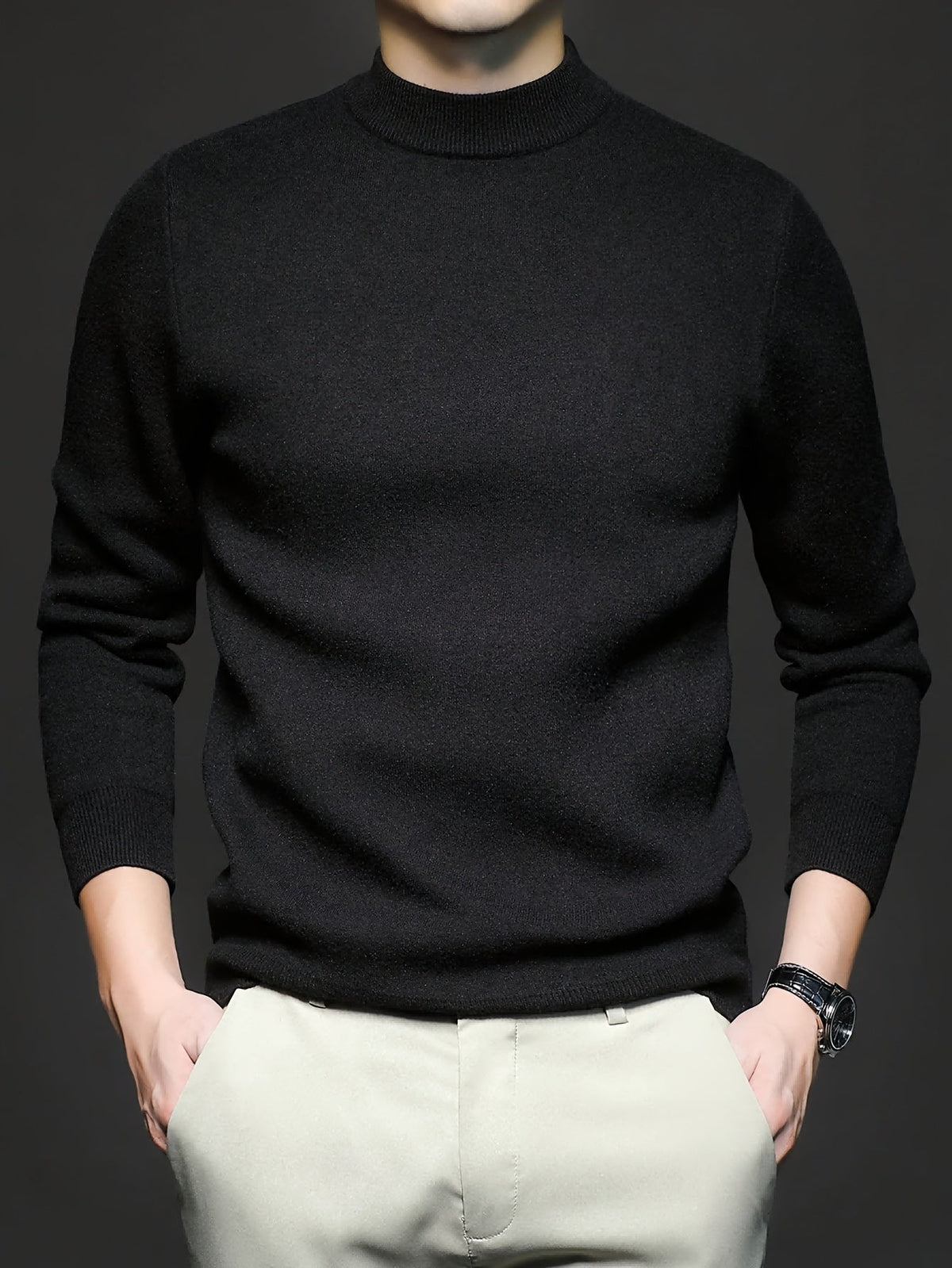 Men's Ribbed High Neck Jumper Slim Fit Knitted Long Sleeve