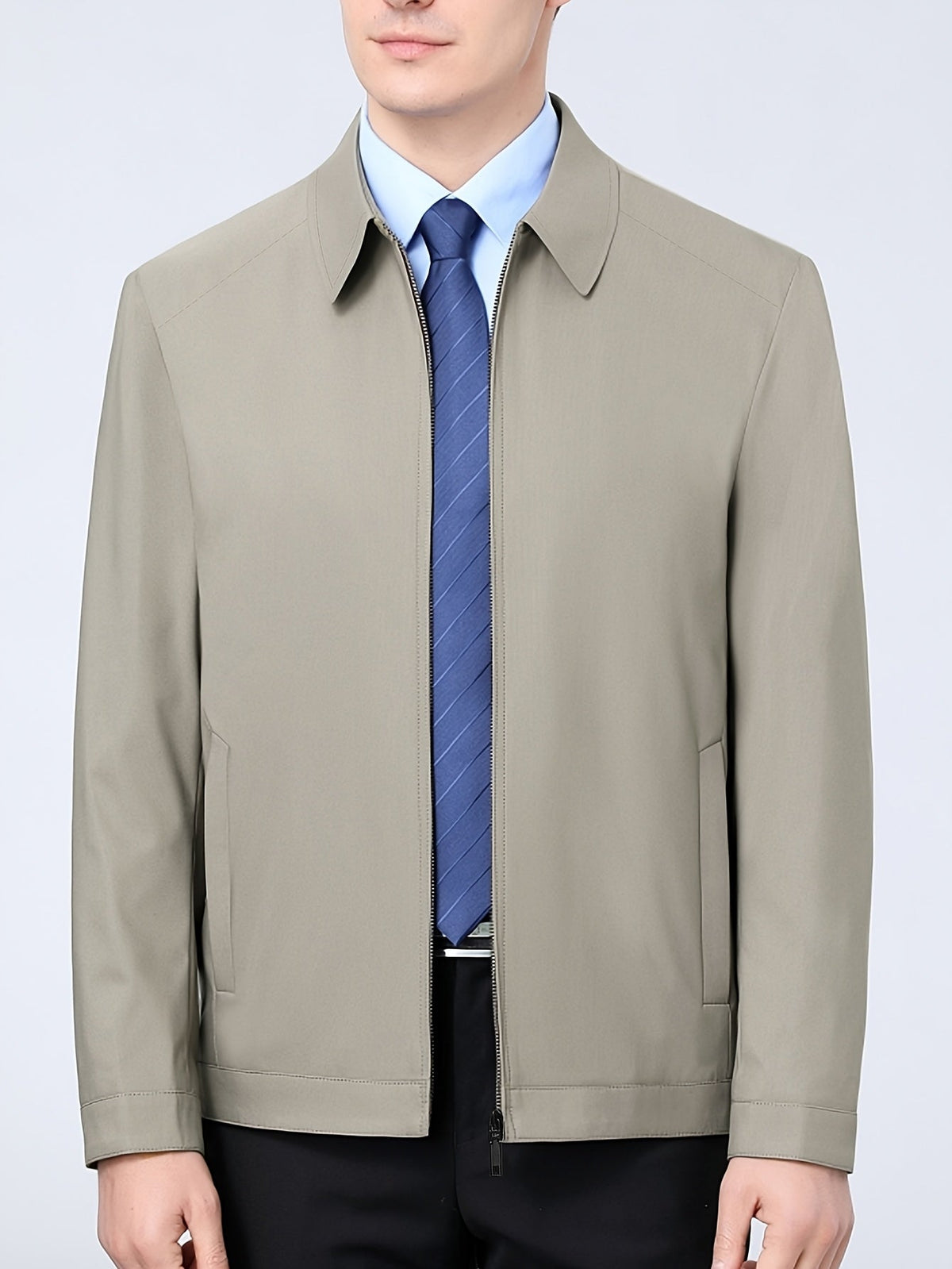 Men's Business Blazer Zip Up Point Collar Smart Casual Workwear