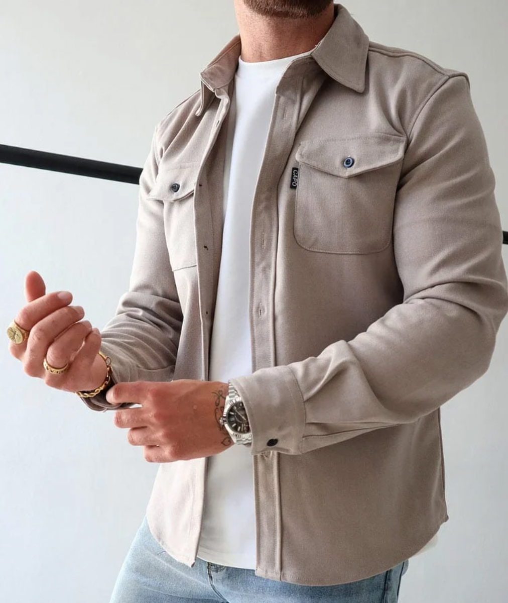 Men's Button-Up Shirt Jacket Chest Pockets Long Sleeve Casual Overshirt