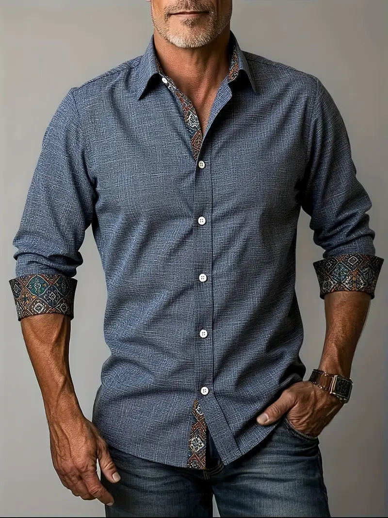 Men’s Polo with Contrast Patterned Collar and Cuffs