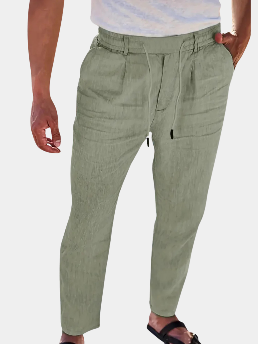 Trousers Linen Straight Fit Elasticated Drawstring Waist