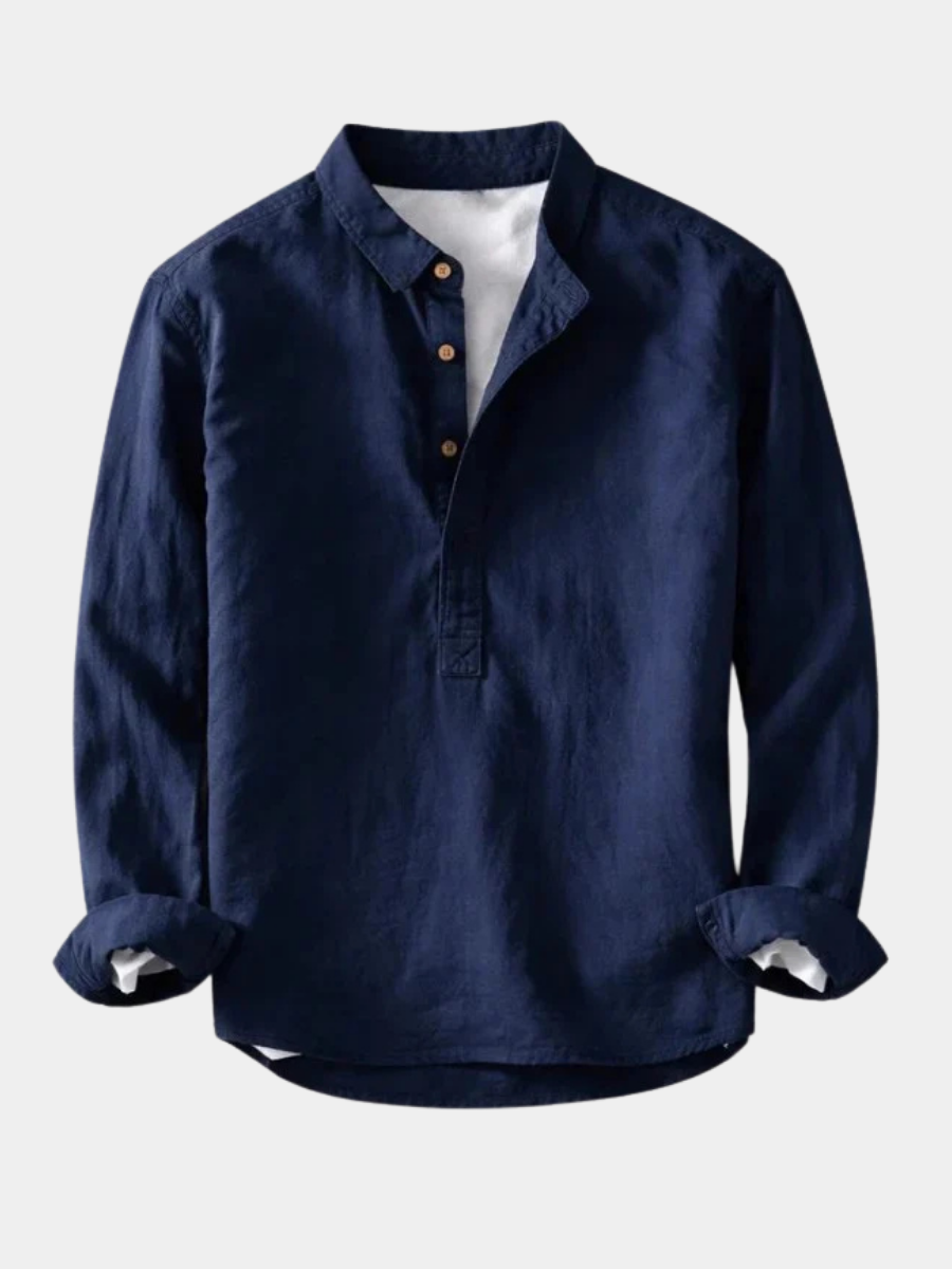 Polo Shirt Linen Japanese Washed Slim Fit Rolled Cuff