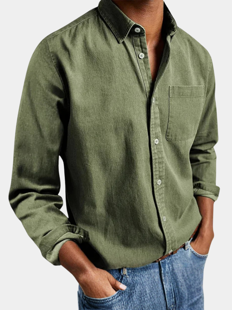 Shirt Button Down Long Sleeve Chest Pocket