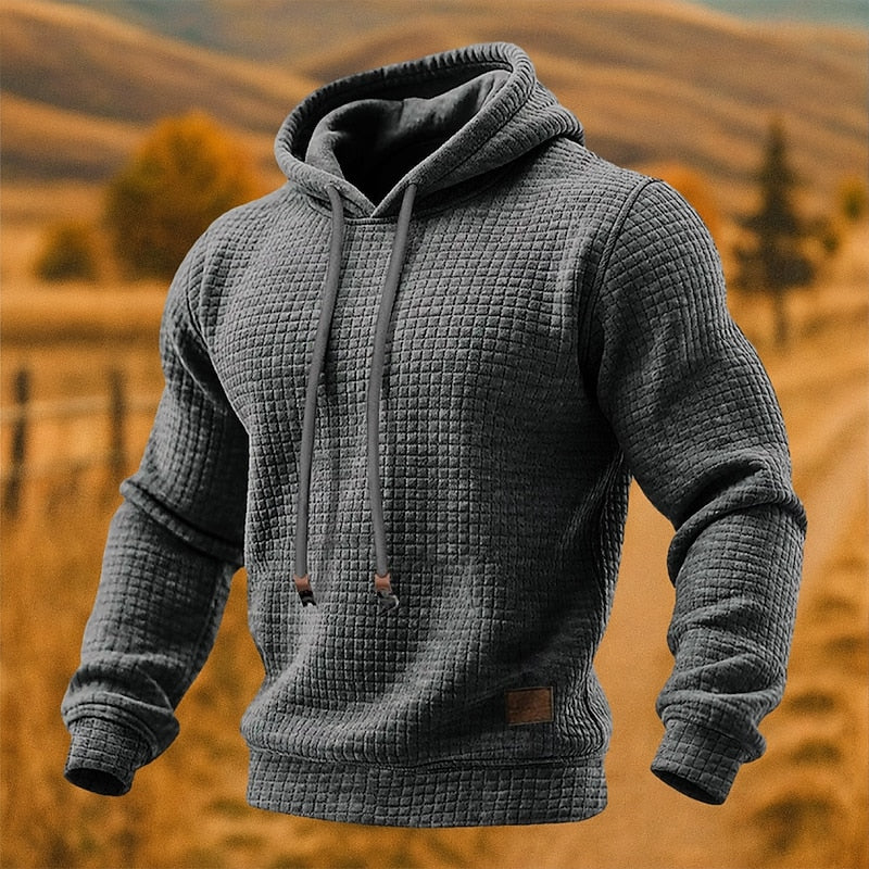 Men’s Textured Pullover Hoodie with Drawstring Hood
