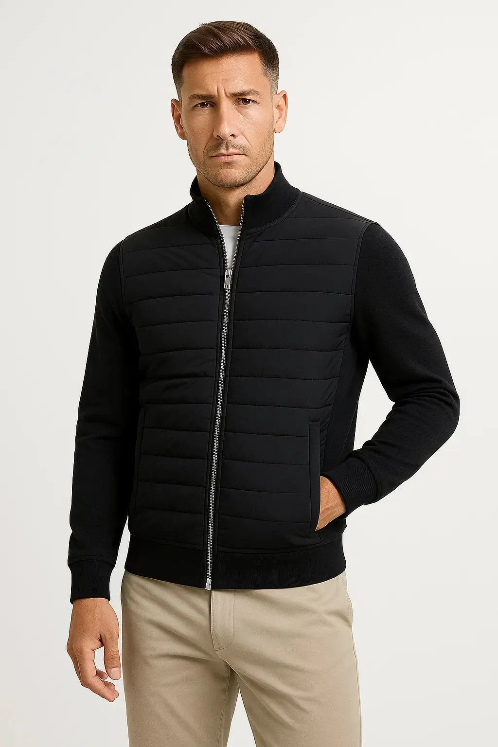 Quilted Zip Up Jacket Men Casual Hybrid Bomber